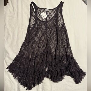 Free people Lace tunic with ruffle bottom - color: dark brown - size XS - tags